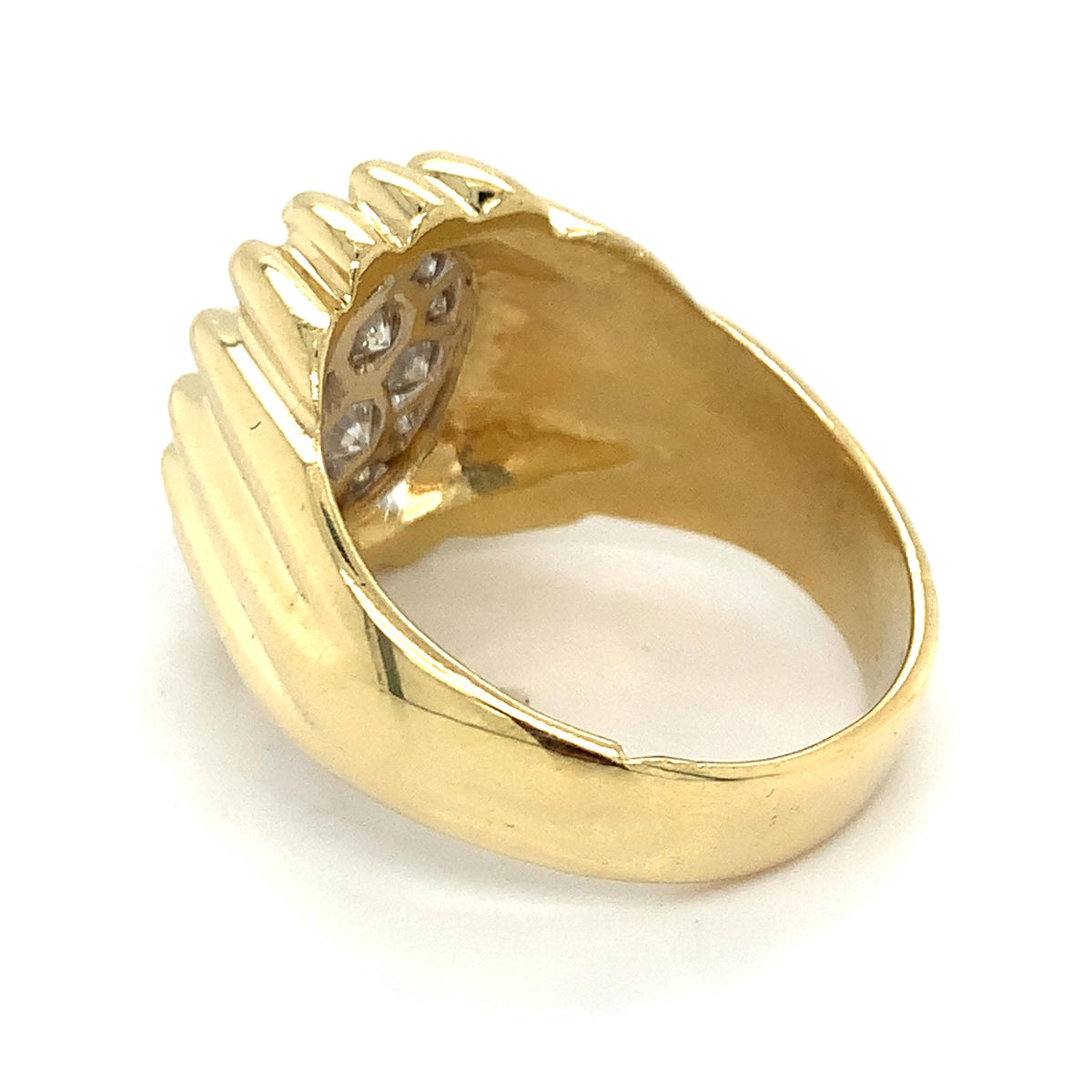 Vintage 18K  Gold Diamond Cluster Ribbed-Grooves Tartelette Style Cocktail Ring