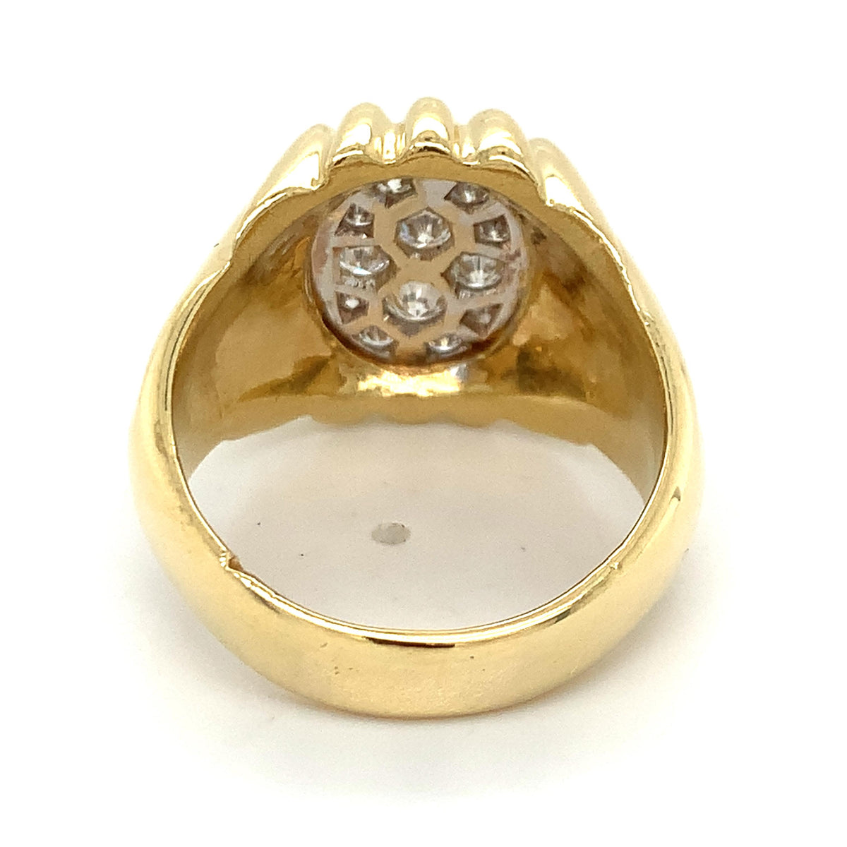 Vintage 18K  Gold Diamond Cluster Ribbed-Grooves Tartelette Style Cocktail Ring