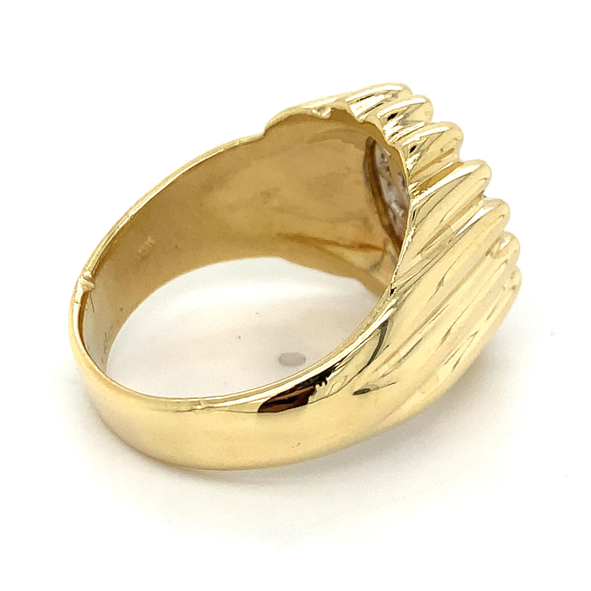Vintage 18K  Gold Diamond Cluster Ribbed-Grooves Tartelette Style Cocktail Ring