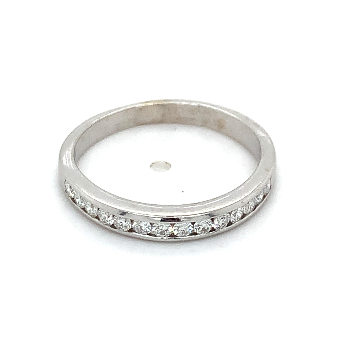14k White Gold Round Brilliant Cut Diamond 14-Stones Halfway Channel Band Ring