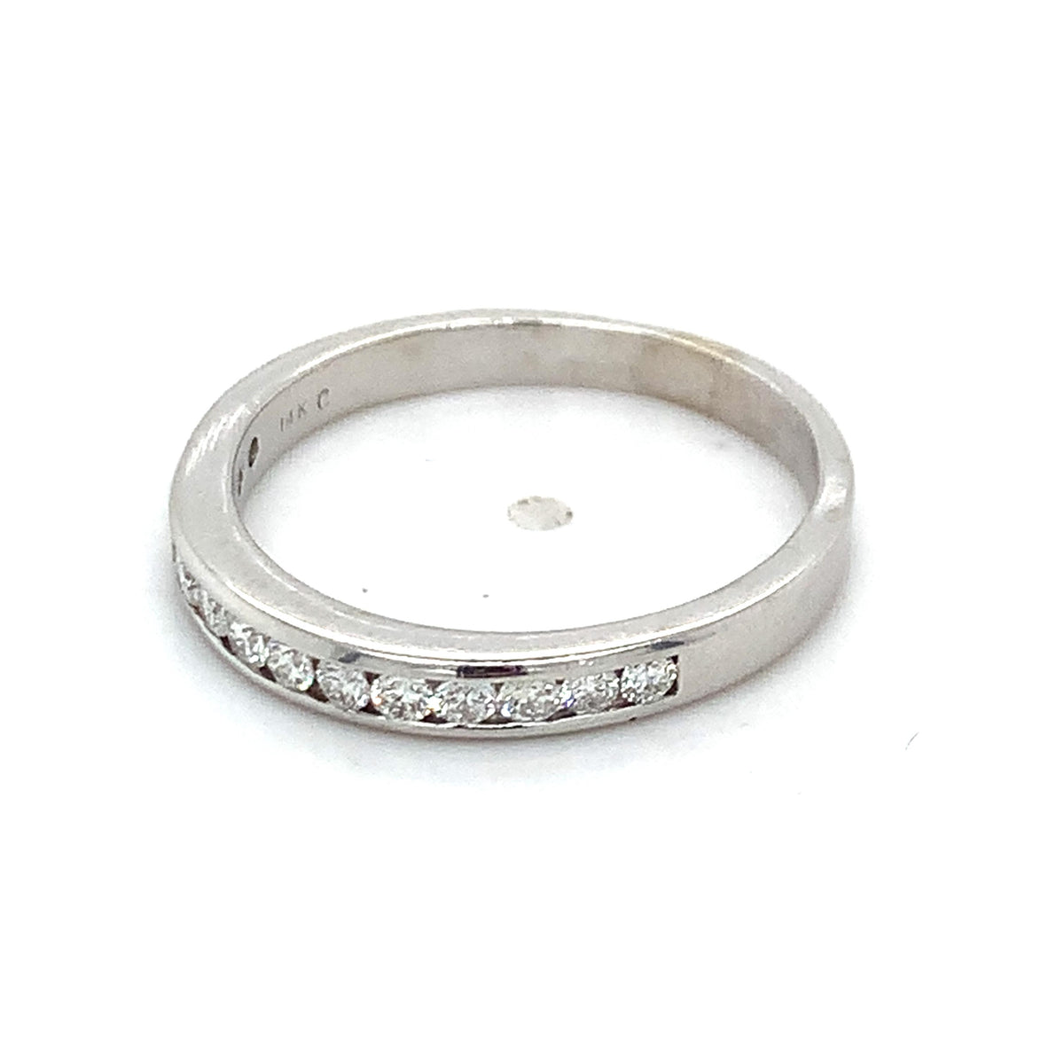 14k White Gold Round Brilliant Cut Diamond 14-Stones Halfway Channel Band Ring