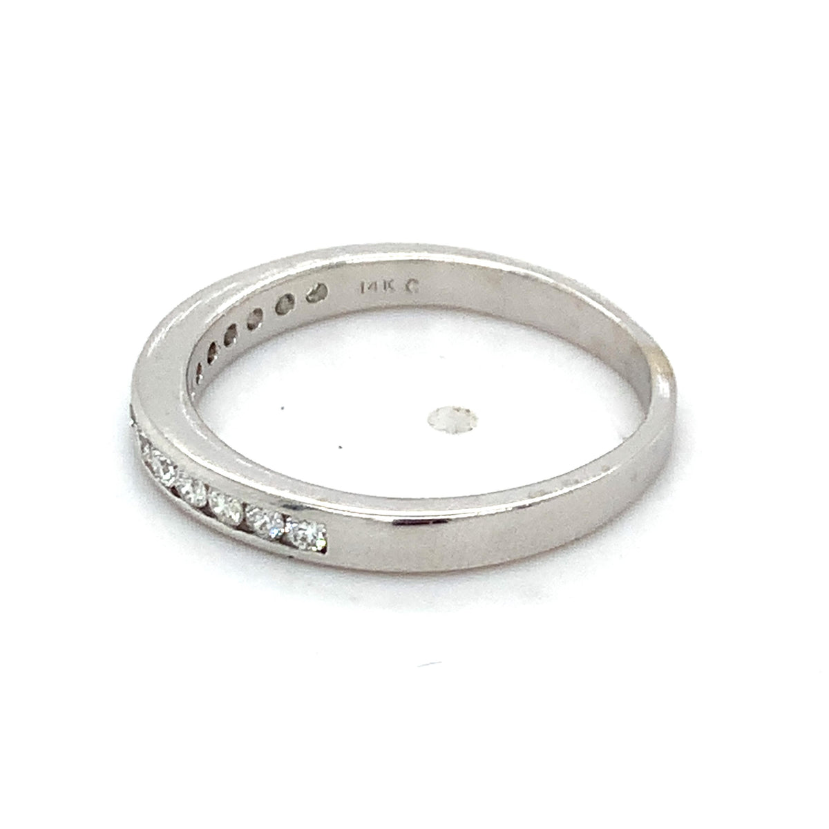 14k White Gold Round Brilliant Cut Diamond 14-Stones Halfway Channel Band Ring