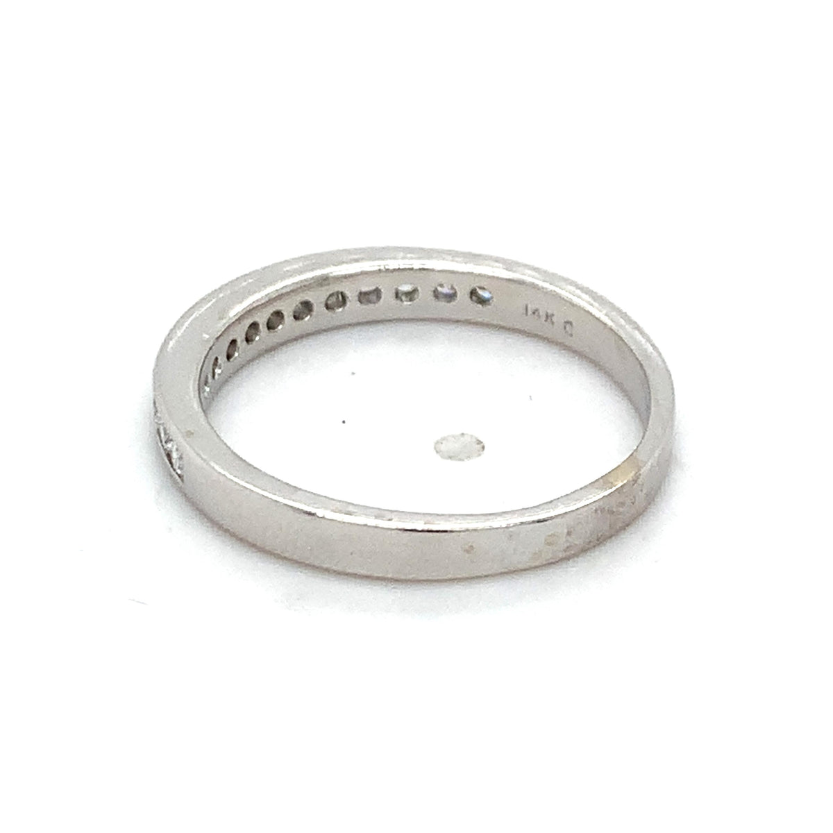 14k White Gold Round Brilliant Cut Diamond 14-Stones Halfway Channel Band Ring