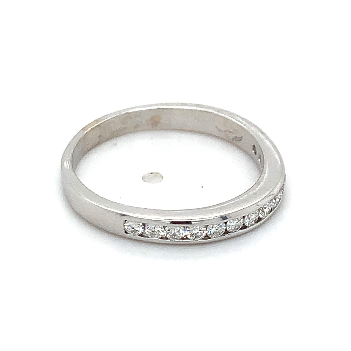 14k White Gold Round Brilliant Cut Diamond 14-Stones Halfway Channel Band Ring