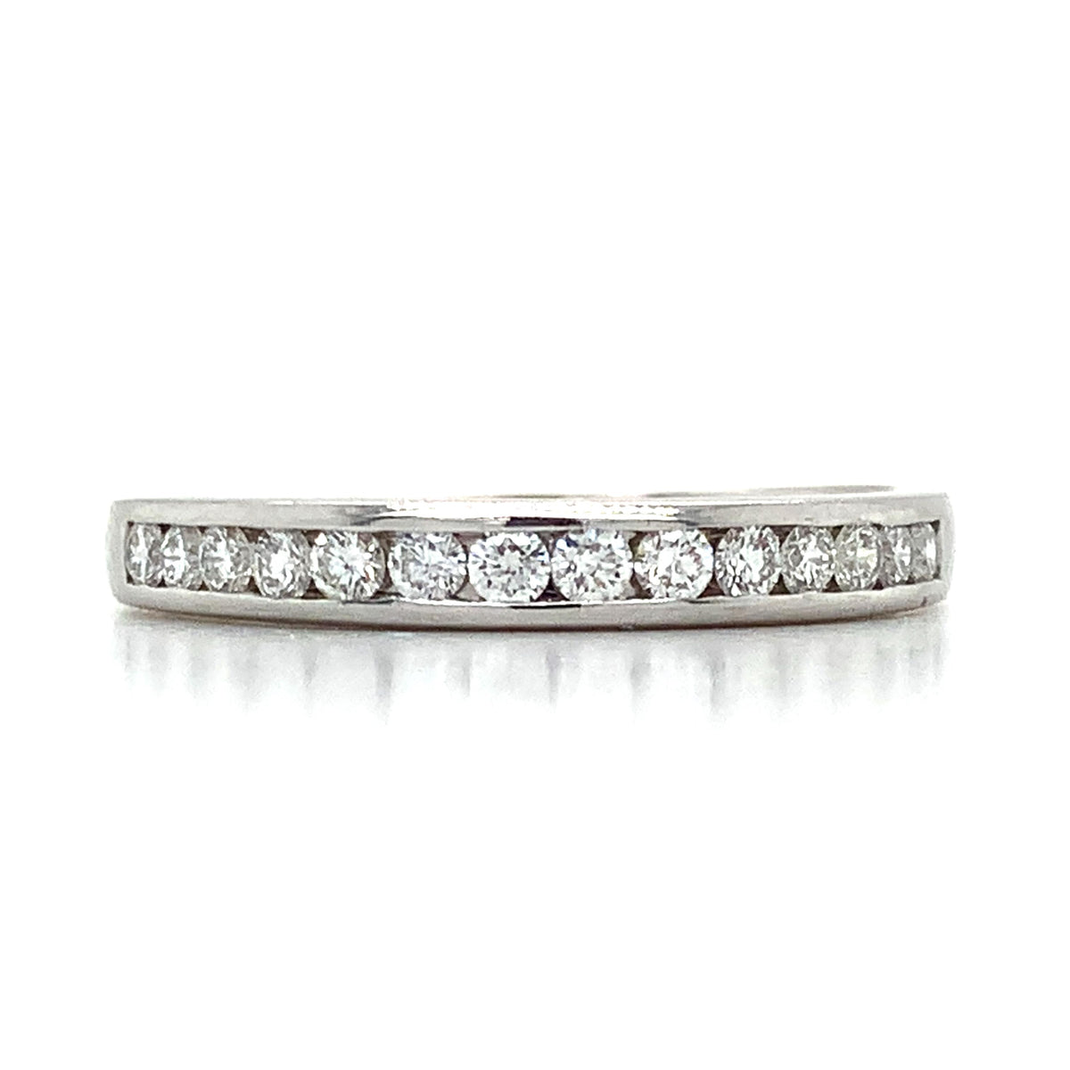 14k White Gold Round Brilliant Cut Diamond 14-Stones Halfway Channel Band Ring