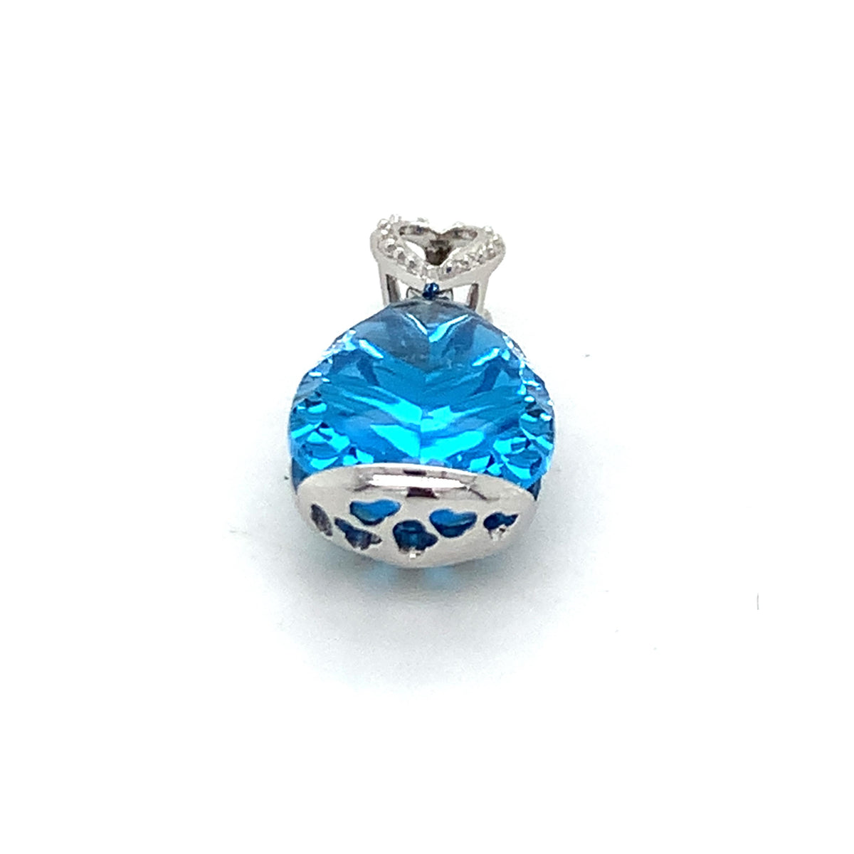 18K White Gold Teardrop Shaped Blue Topaz Beaded Heart-Shaped Loop Bail Pendant