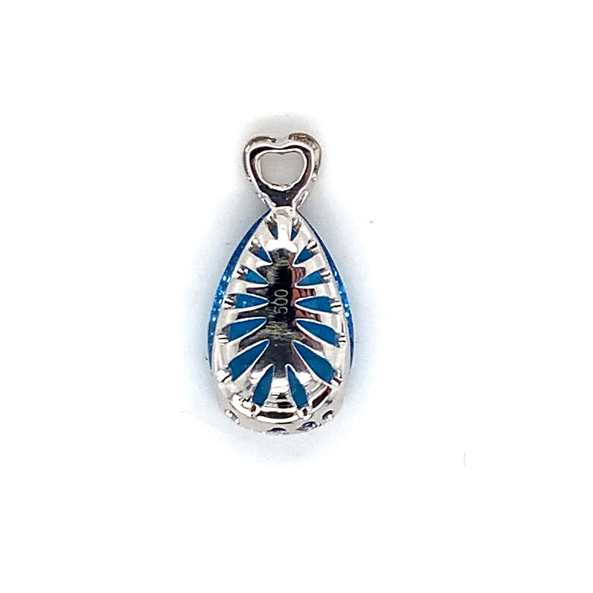 18K White Gold Teardrop Shaped Blue Topaz Beaded Heart-Shaped Loop Bail Pendant