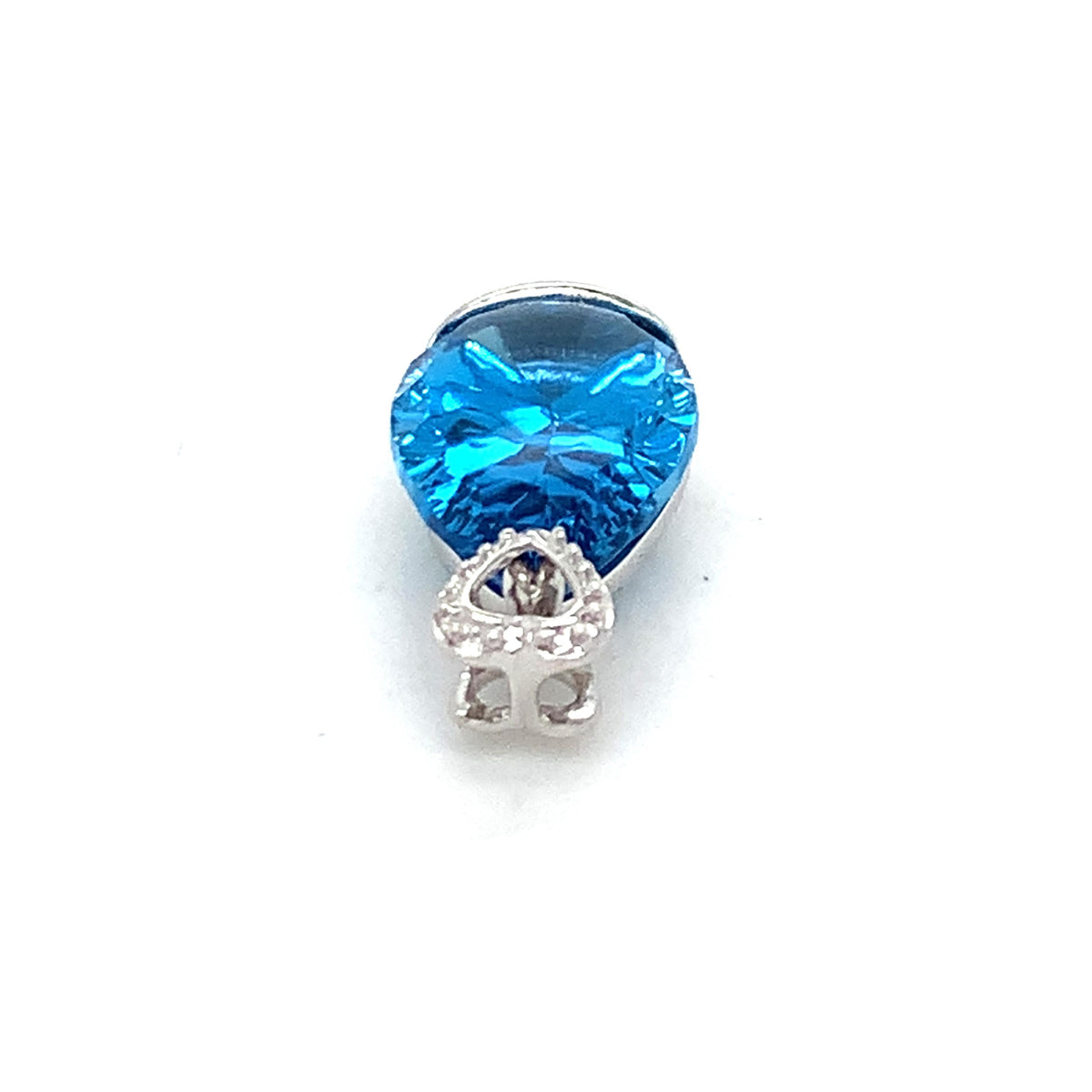 18K White Gold Teardrop Shaped Blue Topaz Beaded Heart-Shaped Loop Bail Pendant